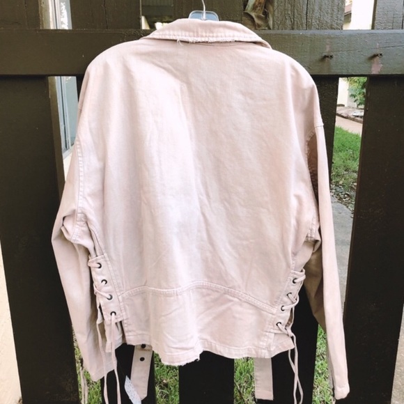 NWT Free People • Lace-Up Denim Rose Moto Jacket - Picture 7 of 8